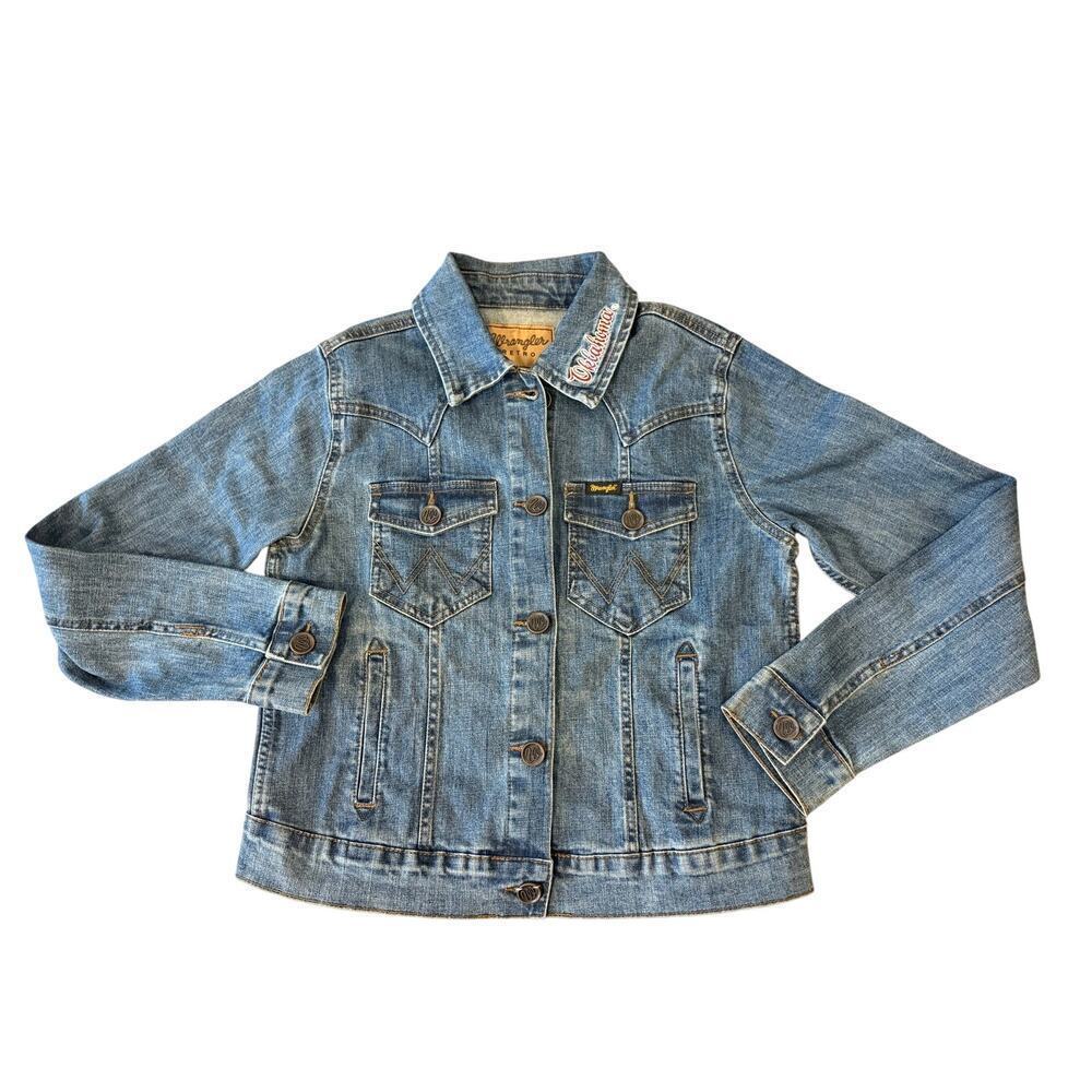 NEW WRANGLER Oklahoma University OU Jean Denim Jacket Women size S NWT Gameday